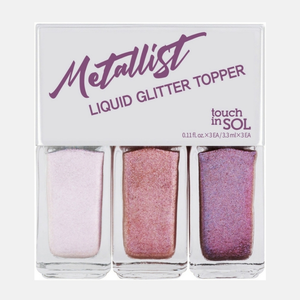 TOUCH IN SOL METALLIST LIQUID GLITTER TOPPER TRIO SHINE PURPLE LOOK.